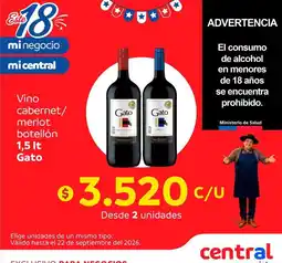 Central Mayorista Gato - vino cabernet/merlot botellón 1,5 it gato oferta