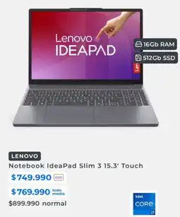 Paris Lenovo - notebook ideapad slim 3 15.3 touch oferta