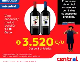 Central Mayorista Vino cabernet/merlot botellón Gato oferta