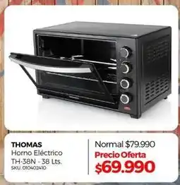 Multicentro Thomas - horno eléctrico th-38n - 38 lts oferta