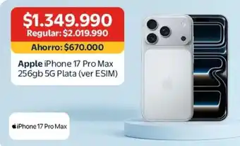 Apple - iphone 17 pro max 256gb 5g plata (ver esim)