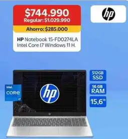 Lider Hp - notebook 15-fd0274la intel core i7 windows 11 h oferta