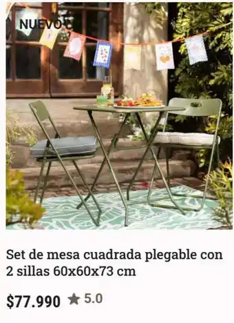 Set de mesa cuadrada plegable con 2 sillas