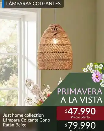 Just home collection lámpara colgante cono ratan beige