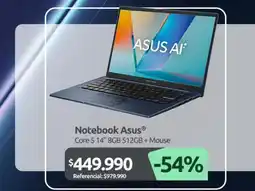 PC Factory Asus - notebook core 5 14 8gb 512gb + mouse oferta