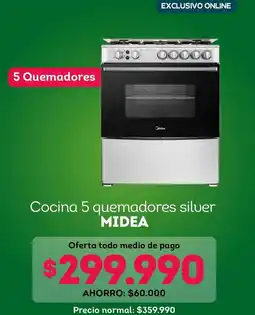Tottus Midea - cocina 5 quemadores silver oferta