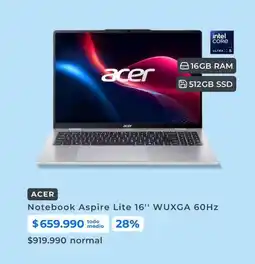 Paris Acer - notebook aspire lite 16 wuxga 60hz oferta