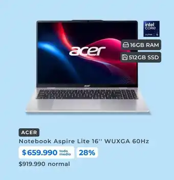 Acer - notebook aspire lite 16 wuxga 60hz