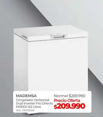 Mademsa - congelador horizontal dual inverter frio directo m150jl