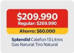 Lider Splendid - calefon 13 litros gas natural tiro natural oferta