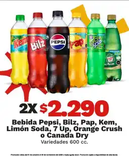 OXXO Kem - bebida pepsi, pepsi,bilz, pap,,limón soda, 7 up,orange crush o canada dry oferta