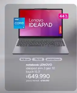 Ripley Lenovo - notebook ideapad slim 3 gen 10 touch 15,3 oferta