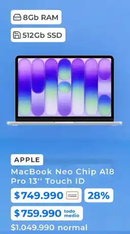 Paris apple macbook neo chip a18 pro 13 touch id oferta
