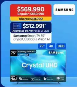 Lider Samsung - smart tv 75'' crystal u800uhd oferta