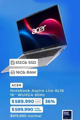 Paris Acer - notebook aspire lite al16 16 wuxga 60h2 oferta
