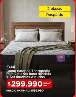 Easy Flex - cama europea therapedic plus 2 plazas base dividida + set muebles asturias oferta