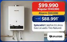 Lider Splendid - calefon 6 litros gas licuado tiro natural oferta