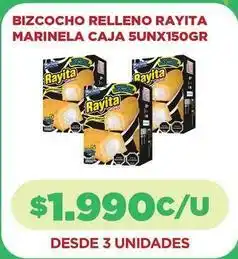 Comercial Castro Rayita - bizcocho relleno marinela caja 5unx150gr oferta
