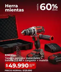 Easy Einhell - taladro percutor inalámbrico + bateria 2.0 ah + cargador + maletin oferta