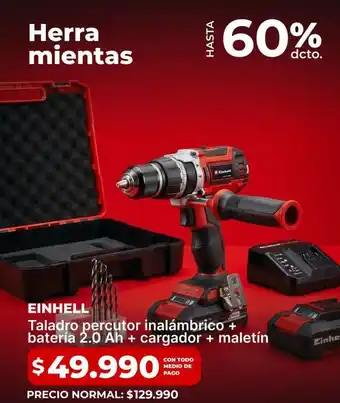 Einhell - taladro percutor inalámbrico + bateria 2.0 ah + cargador + maletin