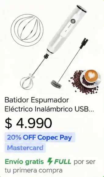Batidor Espumador Eléctrico Inalámbrico USB