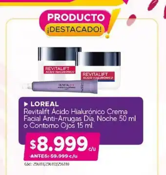 Maicao L'Oreal Revitalift Acido Hialuronico Crema Facial Anti-Arrugas Dia, Noche 50ml o Contorno Ojos 15ml oferta