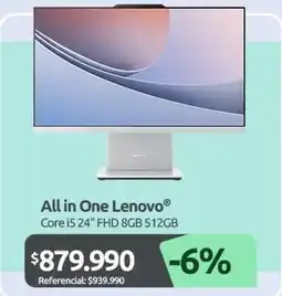 PC Factory Lenovo - all in one core i5 24 fhd 8gb 512gb oferta