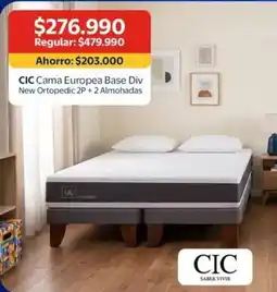 Lider Cic - cama europea base div new ortopedic 2p + 2 almohadas oferta
