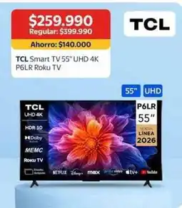Lider Tcl - smart tv 55 uhd 4k p6lr roku tv oferta