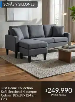 Constructor Sodimac Just home collection sofa seccional 4 cuerpos colmar 185x87x124 cm gris oferta