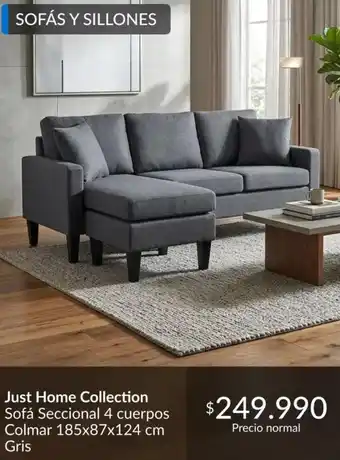 Just home collection sofa seccional 4 cuerpos colmar 185x87x124 cm gris