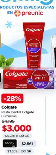 Preunic Colgate Pasta Dental Colgate Luminous oferta