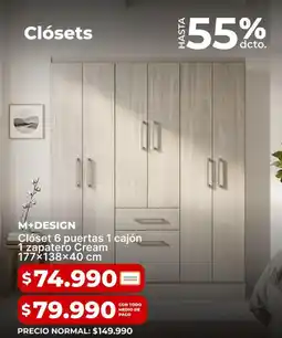 Easy Clóset 6 puertas 1 cajon 128patero cream oferta