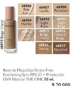 Oriflame Soft - base de maquillaje stress-free everlasting sync fps 20 + proteccion uva natural the one 30 ml oferta