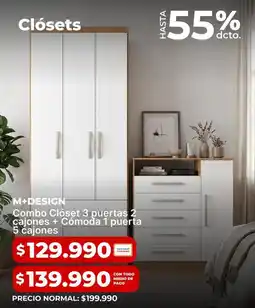 Easy Combo closet 3 puertas 2 cajones + comoda 1 puerta s cajones oferta