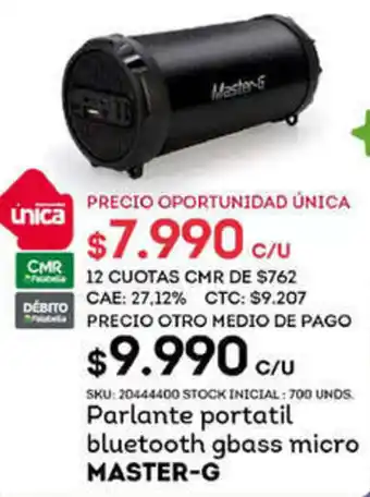 Tottus Parlante Portatil Bluetooth Gbass Micro Master-G oferta