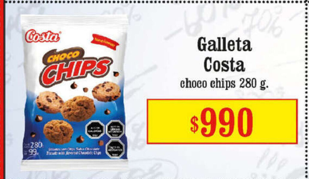 Galleta Costa choco chips 280g oferta en Unimarc
