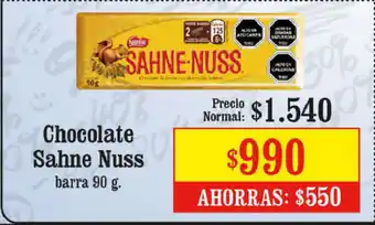 Unimarc Chocolate Sahne Nuss barra 90g oferta