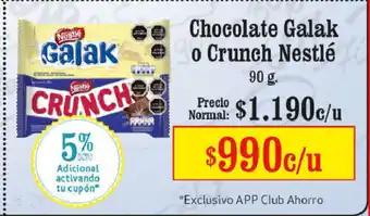 Unimarc Chocolate Galak o Crunch Nestle oferta