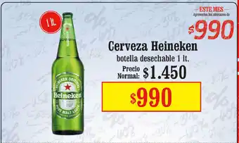 Unimarc Cerveza Heineken botella desechables 1 lt oferta
