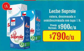 Unimarc Leche Soprole entera, descremada o semidescremada con tapa 1 lt oferta