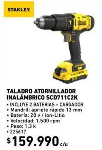 Construmart Stanley Taladro Atornillador Inalámbrico SCD711C2K oferta