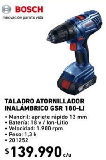 Construmart Bosch Taladro Atornillador Inalámbrico GSR 180-LI oferta