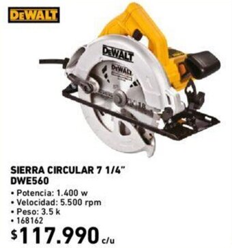 Construmart Dewalt Sierra Circular 7 1/4" DWE560 oferta
