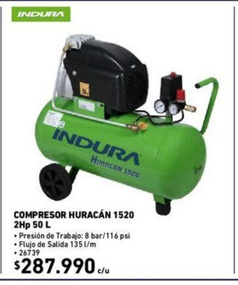 Indura Compresor Huracan 2100 2HP 100L oferta en Construmart