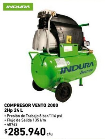 Indura Compresor Huracán 2100 2Hp 100L oferta en Construmart