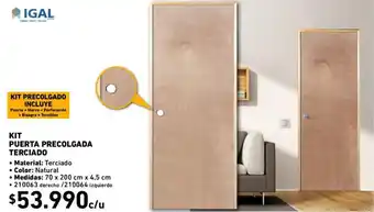 Construmart Igal Kit Puerta Precolgada Terciado 70 x 200x 4.5cm oferta