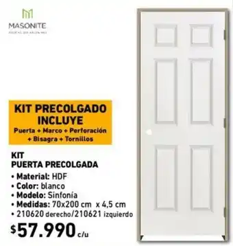Construmart Masonite Kit Puerta Precolgada Sinfonía 70 x 200 x 4.5cm oferta