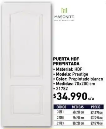 Construmart Masonite Puerta HDF Prepintada Prestige 70 x 200cm oferta