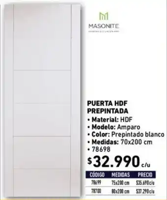 Construmart Masonite Puerta HDF Prepintada Amparo 70 x 200cm oferta